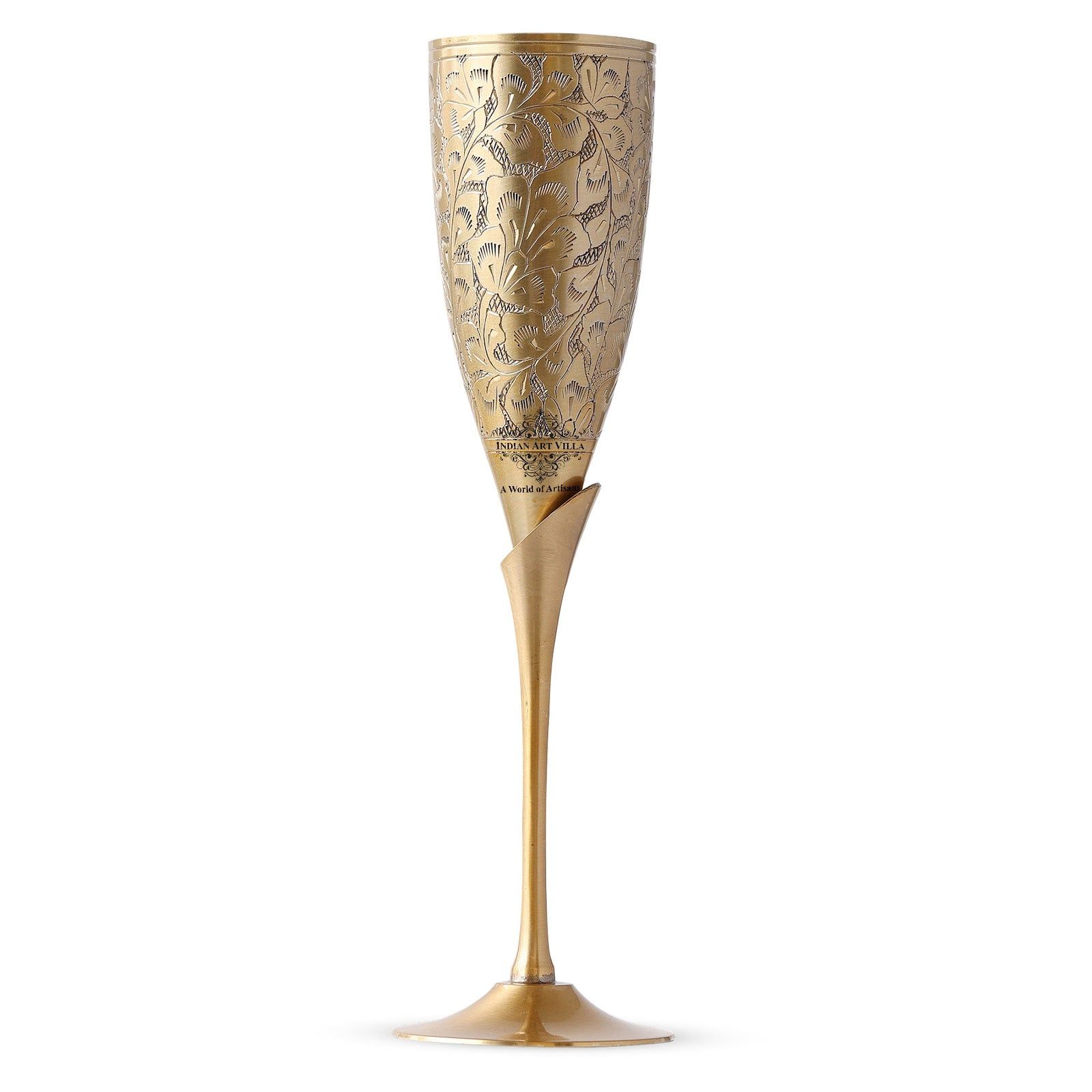 Handcrafted Pure Brass Embossed Design Flute Champagne Glass, Barware, Drinkware - 170 ML